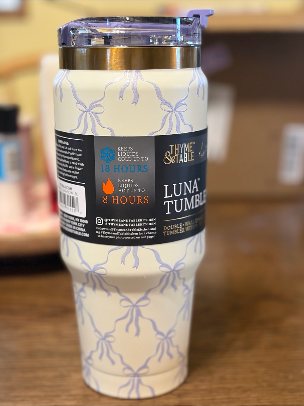 Thyme & Table Luna Tumbler - Lavender Ribbon Design